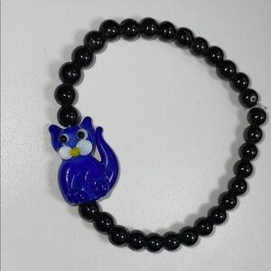 Black Tourmaline Blue Cat Stretch Bracelet.